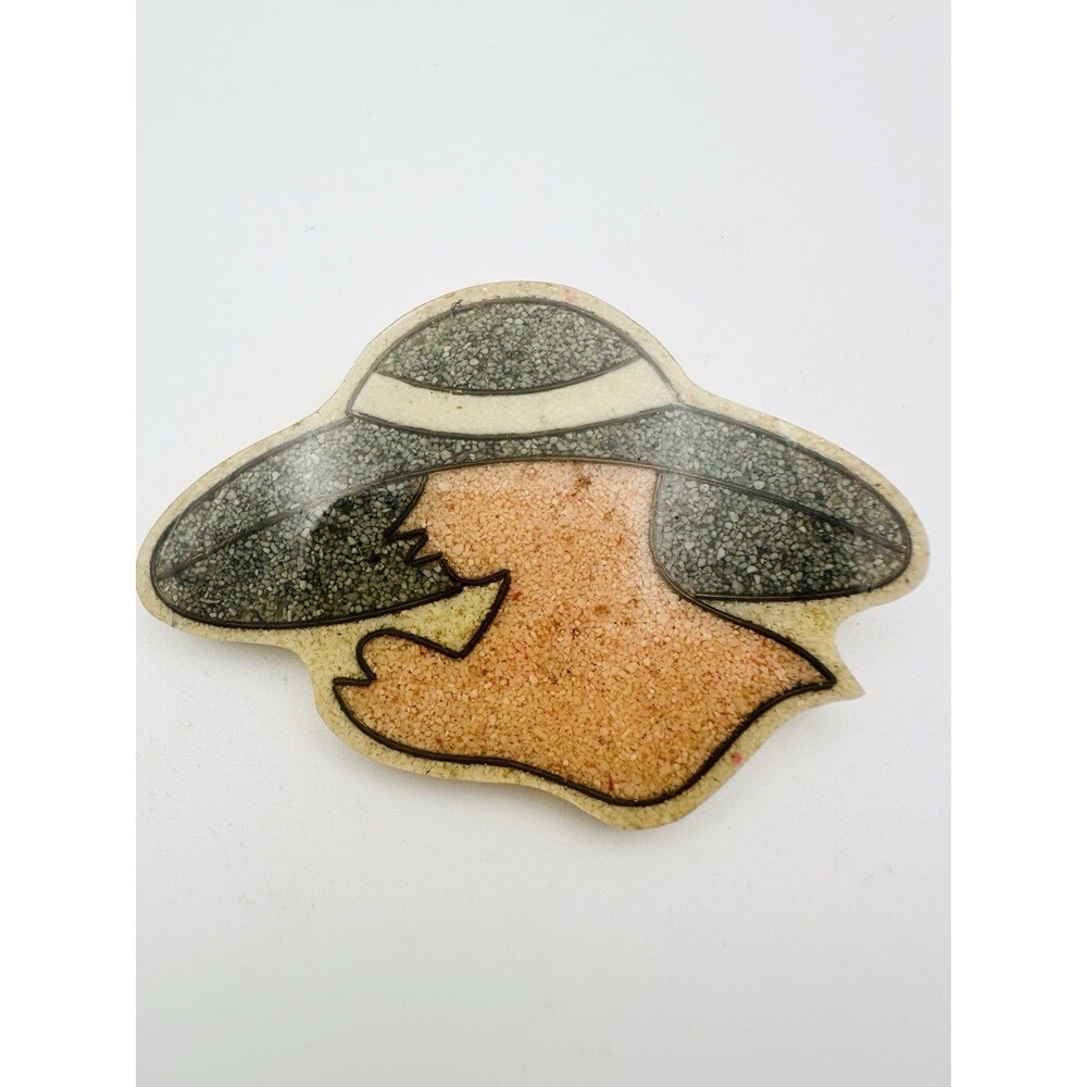 Brooch Vintage Inlaid Lady Large Hat 80’s Art Deco Revival Fashion Jewelry